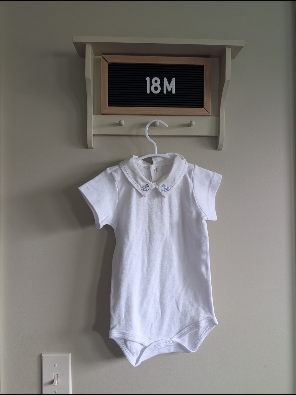 Baby White Polo Bodysuit with Embroidered Collar - 18M
